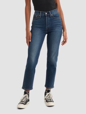 Levi's High-Rise Straight Crop Jeans - Dark Blue Denim